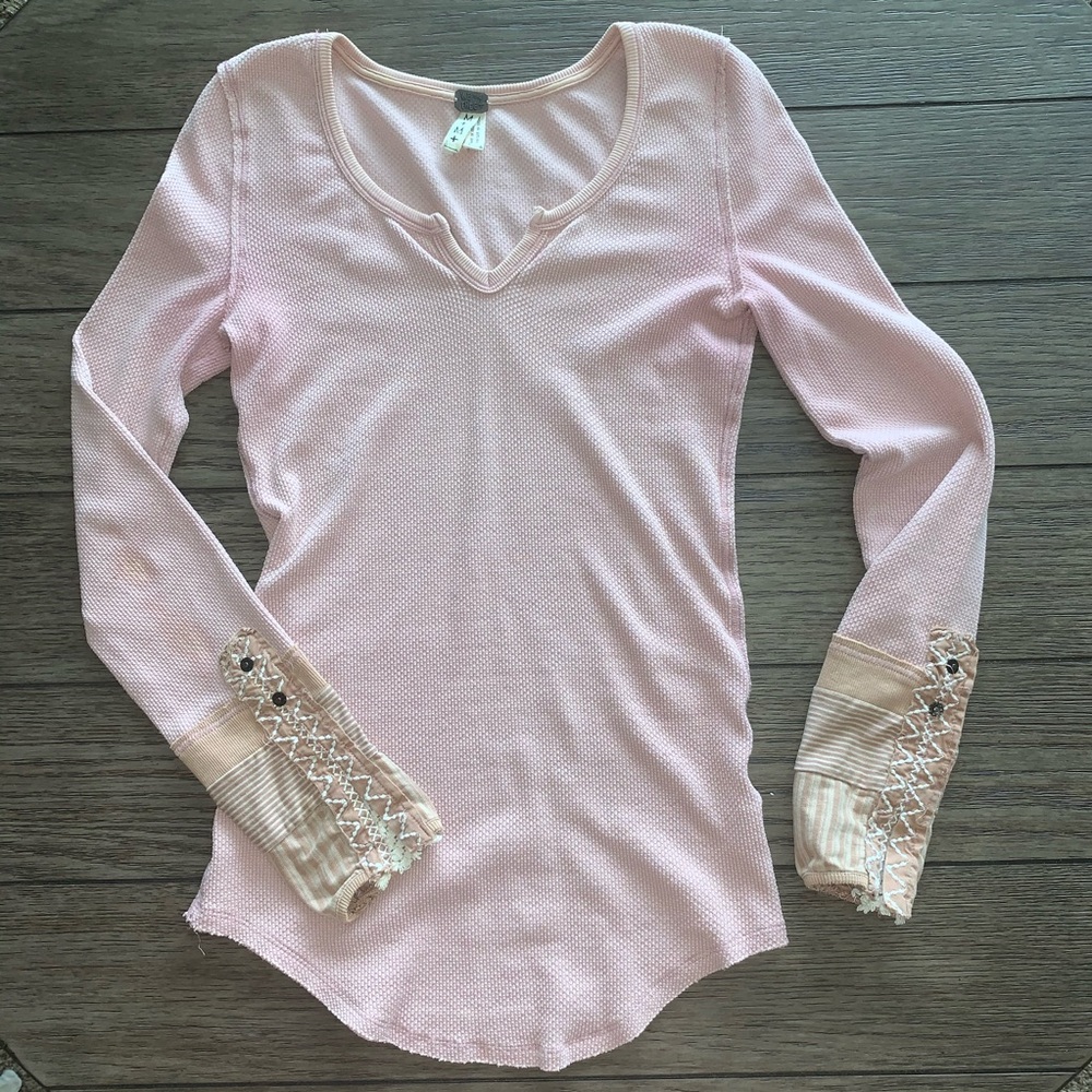 Free People Henley Millennial Pink Dusty Rose Top